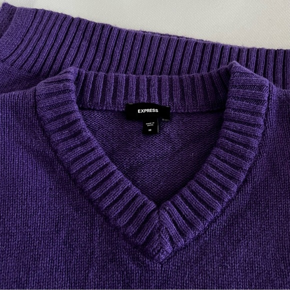 Express Wool Blend V-Neck Sweater Men's Purple Long Sleeve - Picture 6 of 6